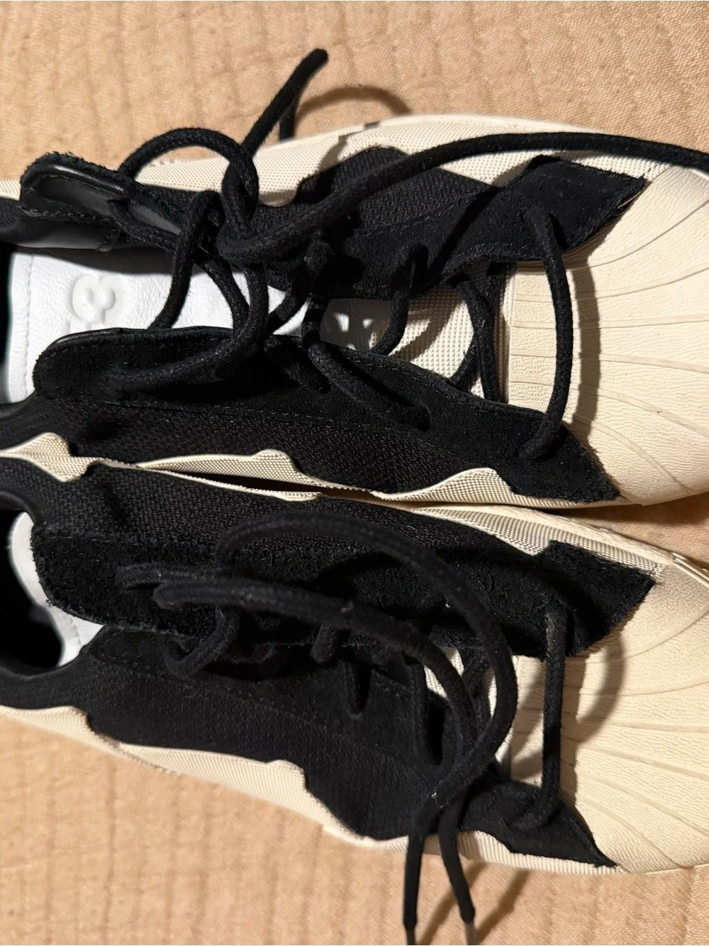 Y-3 Women's Black and Cream Slip-On Sneakers — Minimalist Low-Top